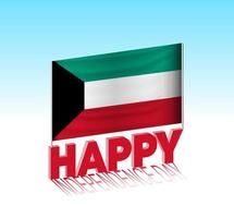 día de la independencia de kuwait. simple bandera de kuwait y cartelera en el cielo. plantilla de letras 3d. mensaje de diseño de día especial listo. vector