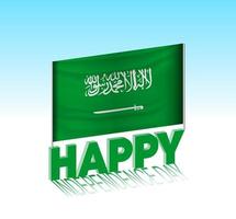 Saudi Arabia independence day. Simple Saudi Arabia flag and billboard in the sky. 3d lettering template. Ready special day design message. vector