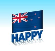 día de la independencia de nueva zelanda. simple bandera de nueva zelanda y cartelera en el cielo. plantilla de letras 3d. mensaje de diseño de día especial listo. vector
