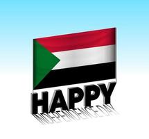 día de la independencia de sudán. bandera simple de sudán y cartelera en el cielo. plantilla de letras 3d. mensaje de diseño de día especial listo. vector