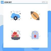 Group of 4 Flat Icons Signs and Symbols for cloud food digital base ball nugget Editable Vector Design Elements