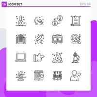 User Interface Pack of 16 Basic Outlines of real building currency paper contract Editable Vector Design Elements