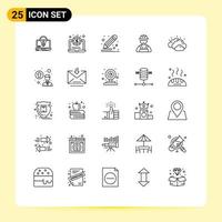 Group of 25 Lines Signs and Symbols for cloudy worker color construction paint Editable Vector Design Elements