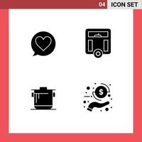 Solid Glyph Pack of 4 Universal Symbols of chat rice body weight coin Editable Vector Design Elements