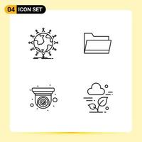 Stock Vector Icon Pack of 4 Line Signs and Symbols for global camera globe open security Editable Vector Design Elements