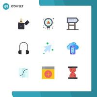 Mobile Interface Flat Color Set of 9 Pictograms of right arrow direction support headphones Editable Vector Design Elements