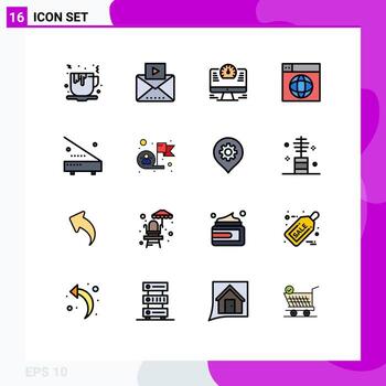 Pack of 16 Modern Flat Color Filled Lines Signs and Symbols for Web Print Media such as devices globe computer internet web Editable Creative Vector Design Elements