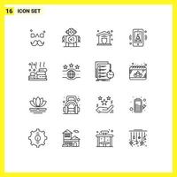 16 Thematic Vector Outlines and Editable Symbols of stone relax protection mobile iot Editable Vector Design Elements