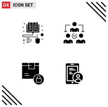Mobile Interface Solid Glyph Set of 4 Pictograms of books lock assignment distribution secure Editable Vector Design Elements