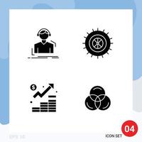 Modern Set of 4 Solid Glyphs Pictograph of engineer finance meloman tire management Editable Vector Design Elements