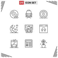 Pictogram Set of 9 Simple Outlines of chart sky control night cloud Editable Vector Design Elements