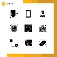Pack of 9 Modern Solid Glyphs Signs and Symbols for Web Print Media such as cloud phone worker directory repair Editable Vector Design Elements