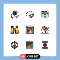 Universal Icon Symbols Group of 9 Modern Filledline Flat Colors of web search marker binoculars graduation Editable Vector Design Elements