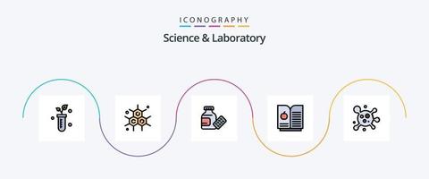 línea de ciencia llena de paquete de iconos planos 5 que incluye. medicamento. ciencia. átomo vector