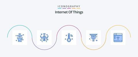 Internet de las cosas azul 5 paquete de iconos que incluye dispositivo inteligente. circuito. cosas. circuito cerrado de televisión la temperatura vector