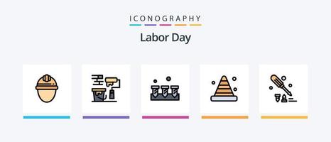 Labor Day Line Filled 5 Icon Pack Including gear . cap . tool. spin. Creative Icons Design vector