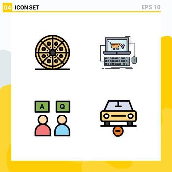 conjunto de 4 colores planos de línea de llenado vectorial en cuadrícula para beber juego pizza educación en línea elementos de diseño vectorial editables vector