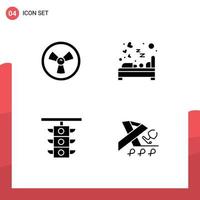 4 Thematic Vector Solid Glyphs and Editable Symbols of biohazard sign bedroom love traffic Editable Vector Design Elements