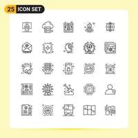 25 Universal Lines Set for Web and Mobile Applications fire web hosting online fast access Editable Vector Design Elements