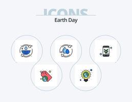 Earth Day Line Filled Icon Pack 5 Icon Design. tree. planet. bulb. green. web vector