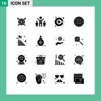 Mobile Interface Solid Glyph Set of 16 Pictograms of mountain age marketing worm rotten Editable Vector Design Elements