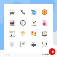 Pack of 16 Modern Flat Colors Signs and Symbols for Web Print Media such as alarm network eco leaf data user Editable Pack of Creative Vector Design Elements