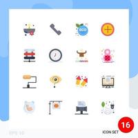 paquete de 16 signos y símbolos de colores planos modernos para medios de impresión web, como red de alarma, datos de hojas ecológicas, paquete editable por el usuario de elementos de diseño de vectores creativos
