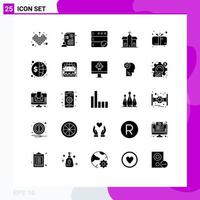 Mobile Interface Solid Glyph Set of 25 Pictograms of present historic profit church building Editable Vector Design Elements