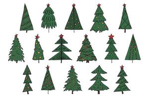 clipart dibujado a mano del árbol de navidad. conjunto de garabatos de abeto. elemento único para tarjeta, impresión, diseño, decoración vector