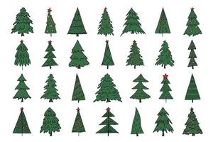 clipart dibujado a mano del árbol de navidad. conjunto de garabatos de abeto. elemento único para tarjeta, impresión, diseño, decoración vector