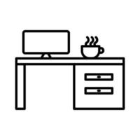 ilustración del icono de la mesa con la computadora del monitor. adecuado para el icono del lugar de trabajo. icono relacionado con la gestión de proyectos. estilo de icono de línea. diseño vectorial simple editable vector