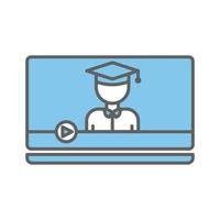 Student icon illustration with computer laptop. suitable for video education. icon related to education. Two tone icon style. Simple vector design editable