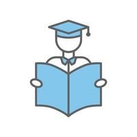 Student icon illustration with open book. Suitable for book reading icon. icon related to education. Two tone icon style. Simple vector design editable