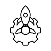 Gear icon illustration with rocket. suitable for start project icon. icon related to project management. line icon style. Simple vector design editable