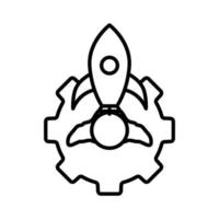 Gear icon illustration with rocket. suitable for start project icon. icon related to project management. line icon style. Simple vector design editable