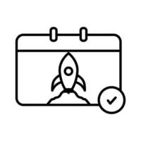 Calendar icon illustration with rocket. suitable for project processing  icon. icon related to project management. line icon style. Simple vector design editable