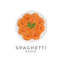 Spaghetti Pasta Illustration Logo With Ham Slices vector