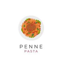 Illustration logo of penne pasta with tomato sauce and minced meat vector