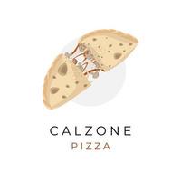 logotipo de ilustración de calzone de pizza cortado con relleno delicioso vector
