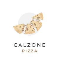 ilustración de pizza calzone cortada y lista para comer con varios rellenos vector