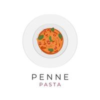 Delicious Penne Pasta Illustration Logo On A White Plate vector