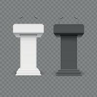 Realistic Detailed 3d Different Podium Tribune with Microphone Set. Vector