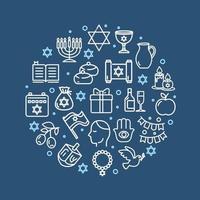 Israel Hanukkah Sign Round Design Template Thin Line Icon Banner. Vector