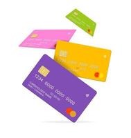 Realistic Detailed 3d Different Color Credit Debit Card Mockup Set. Vector