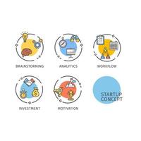 Startup Concept Thin Line Icons Labels Set. Vector