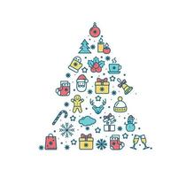 Christmas Tree Shape Concept with Color Thin Line Icon Set. Vector