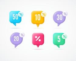 3d Different Sale Label with Percent Set Cartoon Style. Vector