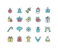 conjunto de iconos de línea fina de color de signo de navidad. vector