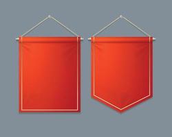 Realistic Detailed 3d Red Banner Pennant Flag Set. Vector