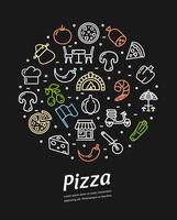 Pizzeria Banner Round Design Template Contour Lines Icon Concept. Vector